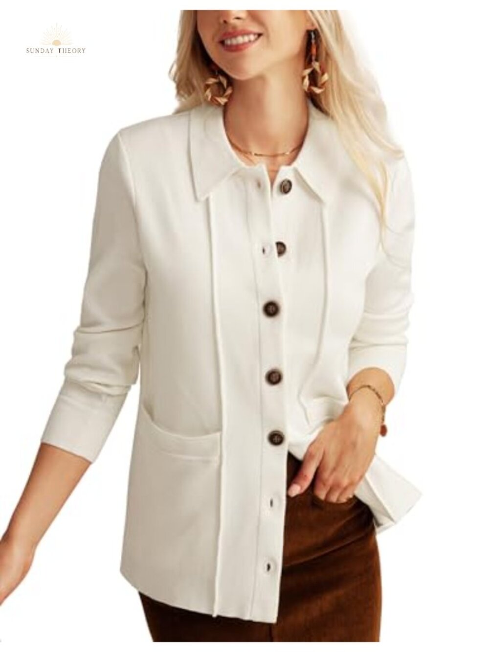 Women's Button Down Knit Cardigan Sweater with Pockets Long Sleeve